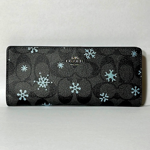 *NWOT* COACH Slim Wallet In Signature Canvas With Snowflake Print - Picture 1 of 15